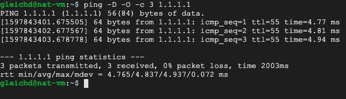 First Ping NAT VM